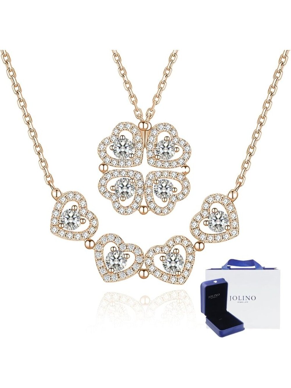 2-in-1 Moissanite Clover Heart Necklace, 0.3CT Pendant, Sterling Silver, Gifts